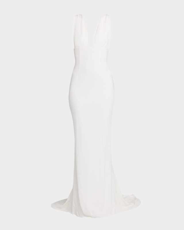 Plunging Sleeveless Sculpted Trumpet Gown
